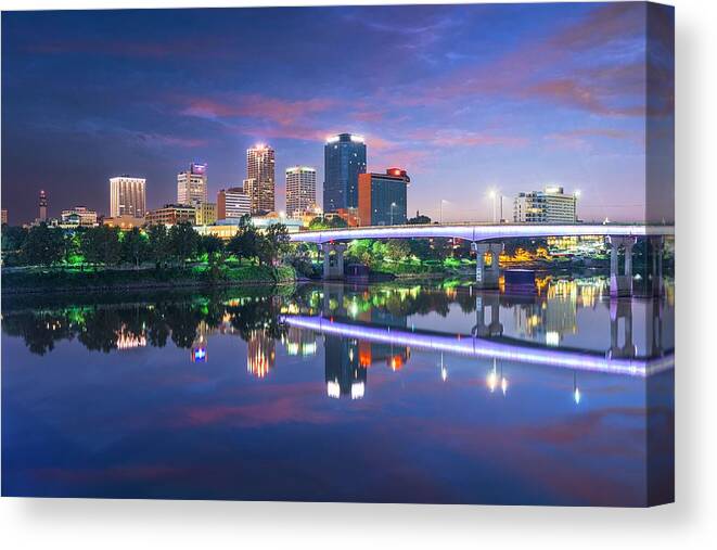 Landscape Canvas Print featuring the photograph Little Rock, Arkansas, Usa Downtown #5 by Sean Pavone