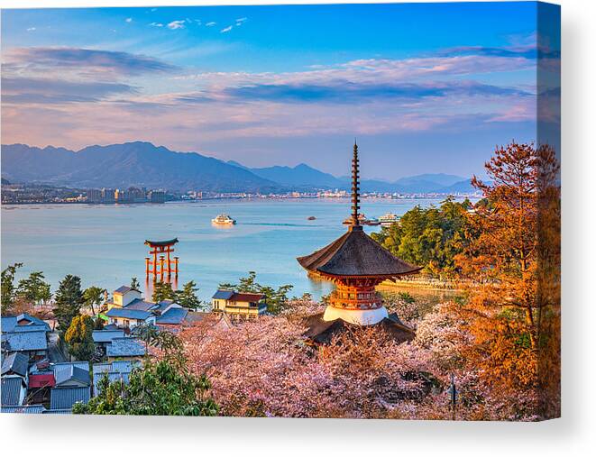 Landscape Canvas Print featuring the photograph Miyajima Island, Hiroshima, Japan #5 by Sean Pavone