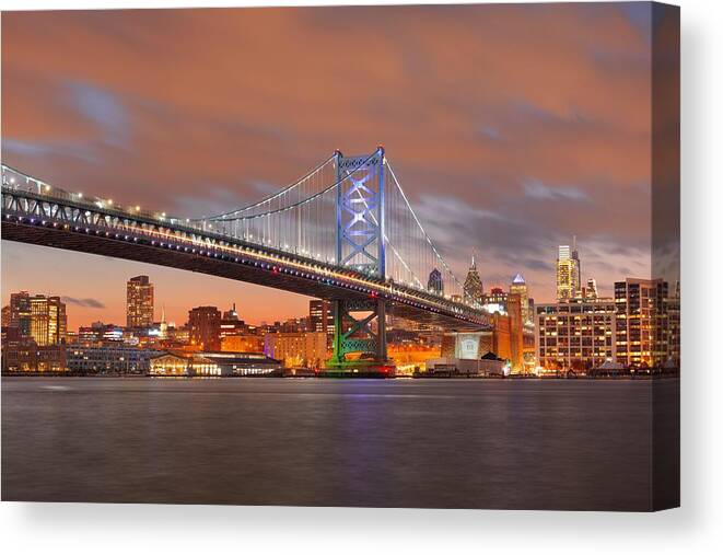 Landscape Canvas Print featuring the photograph Philadelphia, Pennsylvania, Usa Skyline #5 by Sean Pavone