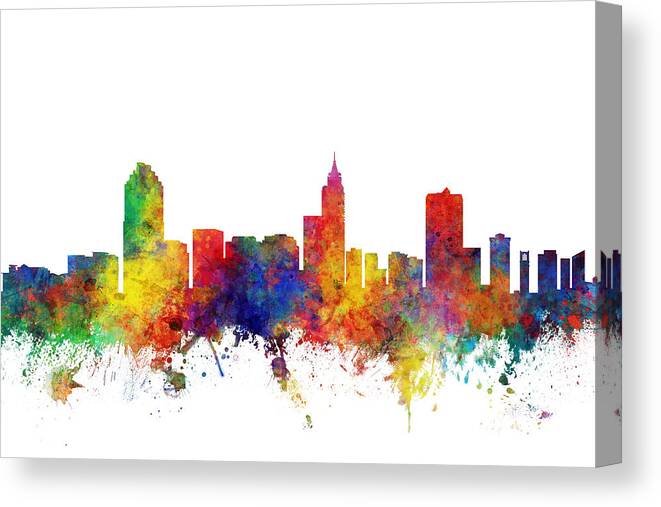 Raleigh Canvas Print featuring the digital art Raleigh North Carolina Skyline #5 by Michael Tompsett