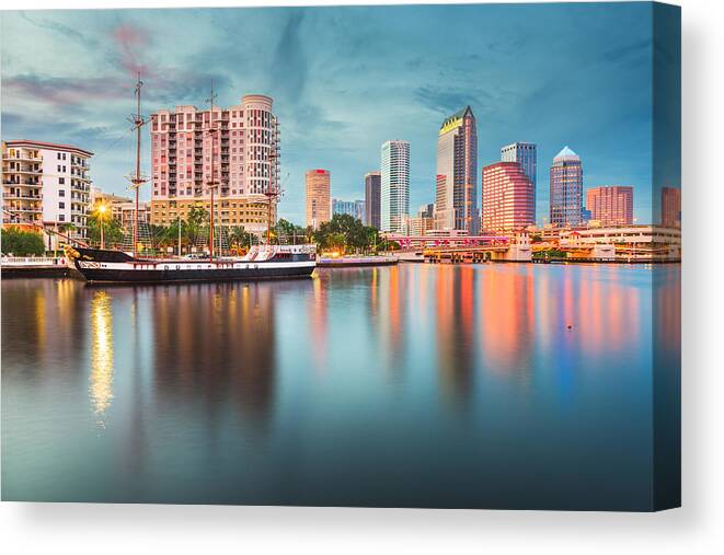 Landscape Canvas Print featuring the photograph Tampa, Florida, Usa Downtown Skyline #5 by Sean Pavone