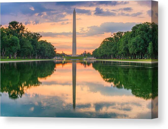 Landscape Canvas Print featuring the photograph Washington Monument On The Reflecting #5 by Sean Pavone