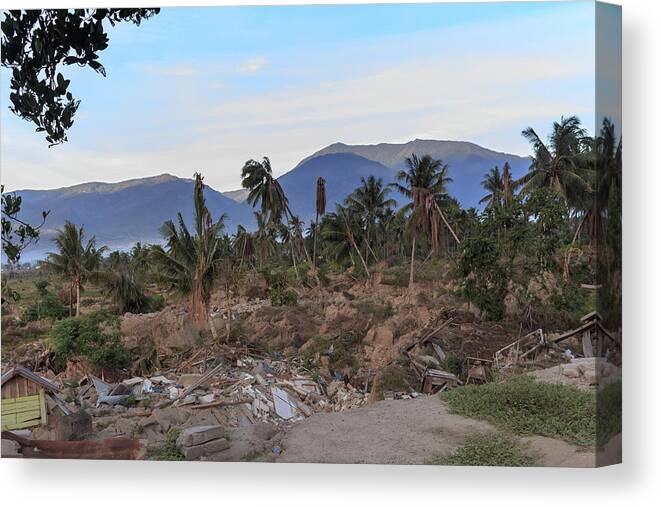 Beautiful Canvas Print featuring the photograph A sunny morning at the village petobo lost due to liquefaction #6 by Mangge Totok