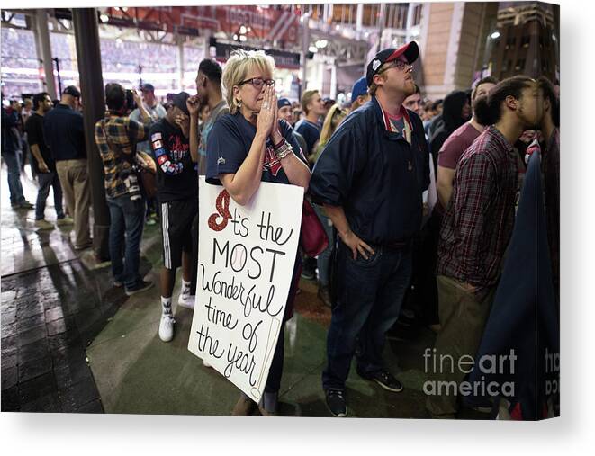 Facial Expression Canvas Print featuring the photograph Cleveland Indians Fans Gather To The by Justin Merriman