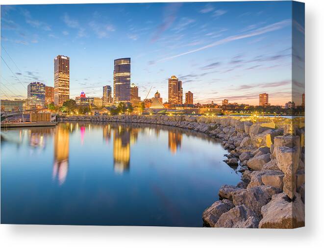 Landscape Canvas Print featuring the photograph Milwaukee, Wisconsin, Usa Downtown City #6 by Sean Pavone
