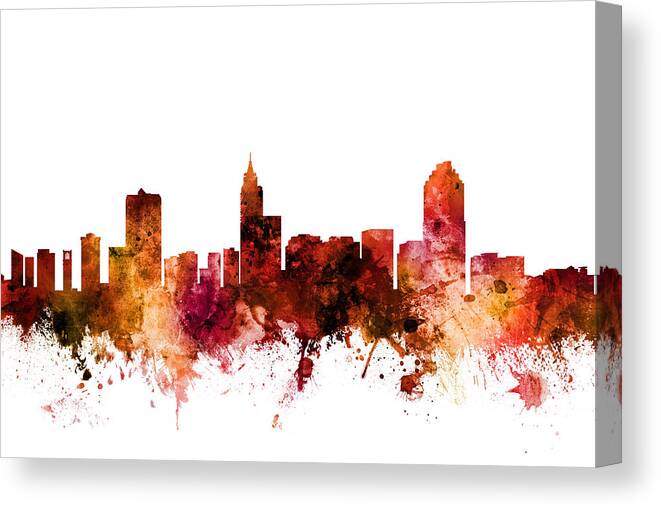 Raleigh Canvas Print featuring the digital art Raleigh North Carolina Skyline #6 by Michael Tompsett