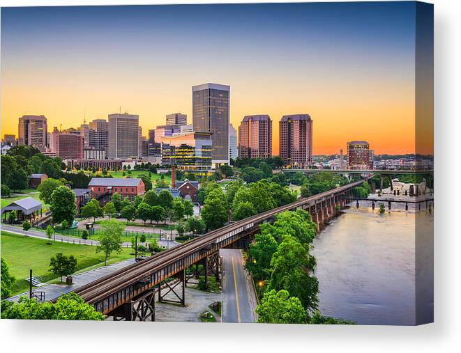 Cityscape Canvas Print featuring the photograph Richmond, Virginia, Usa Downtown #6 by Sean Pavone