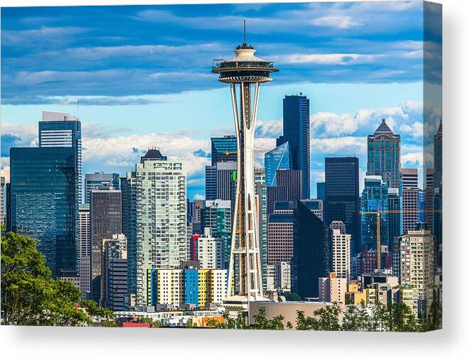 Landscape Canvas Print featuring the photograph Seattle, Washington, Usa Downtown City #6 by Sean Pavone
