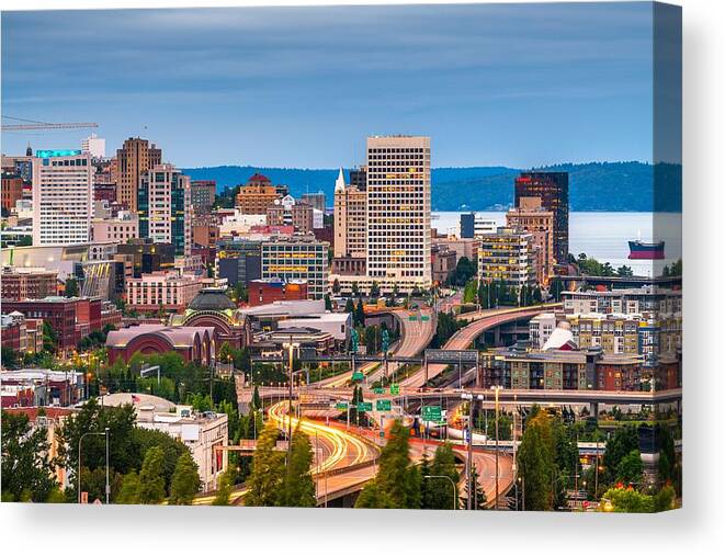 Landscape Canvas Print featuring the photograph Tacoma, Washington, Usa Skyline #6 by Sean Pavone