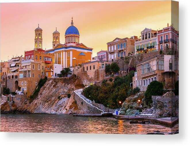 Greece Canvas Print featuring the photograph Vaporia District Of Ermoupoli Town On Syros Island. #6 by Cavan Images