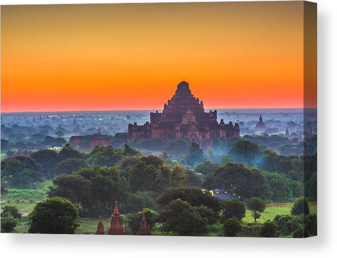 Landscape Canvas Print featuring the photograph Bagan, Myanmar Ancient Temple Ruins #7 by Sean Pavone