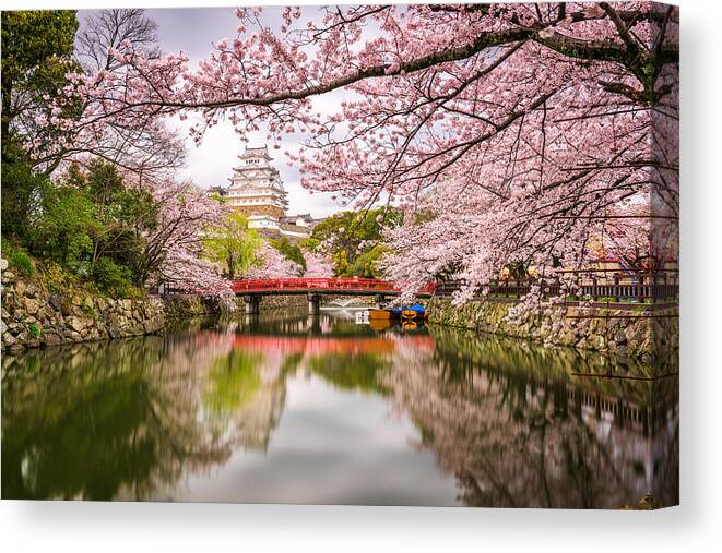 Landscape Canvas Print featuring the photograph Himeji, Japan At Himeji Castle #7 by Sean Pavone