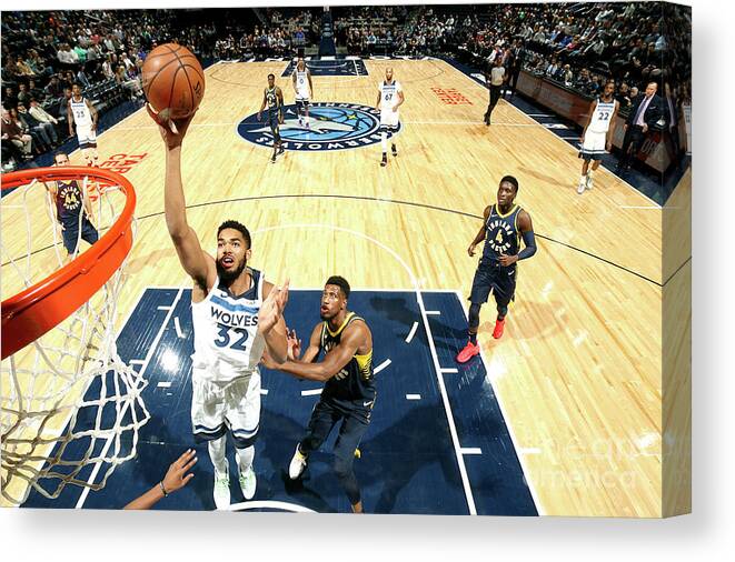 Karl-anthony Towns Canvas Print featuring the photograph Indiana Pacers V Minnesota Timberwolves by David Sherman