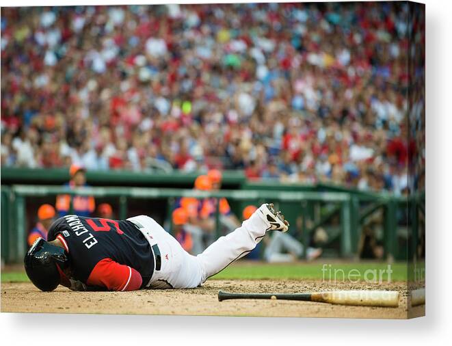 People Canvas Print featuring the photograph New York Mets V Washington Nationals by Patrick Mcdermott