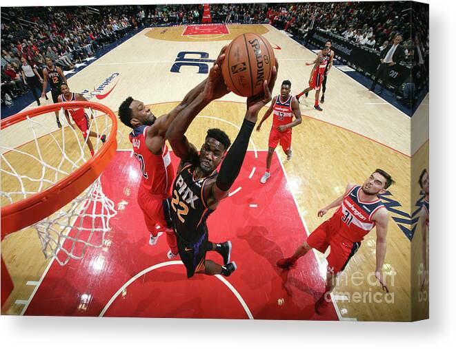 Deandre Ayton Canvas Print featuring the photograph Phoenix Suns V Washington Wizards by Ned Dishman