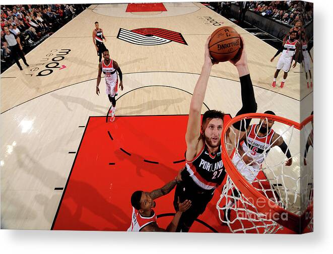 Jusuf Nurkić Canvas Print featuring the photograph Washington Wizards V Portland Trail by Cameron Browne
