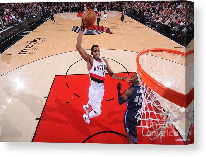 Maurice Harkless Canvas Print featuring the photograph Dallas Mavericks V Portland Trail by Sam Forencich