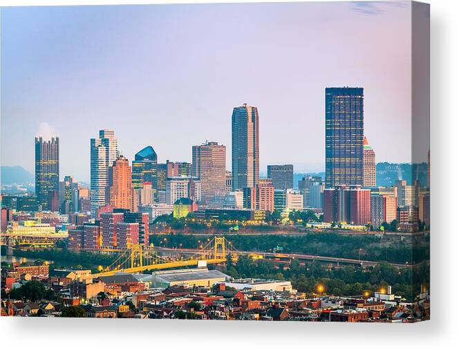 Landscape Canvas Print featuring the photograph Pittsburgh, Pennsylvania, Usa Skyline #8 by Sean Pavone