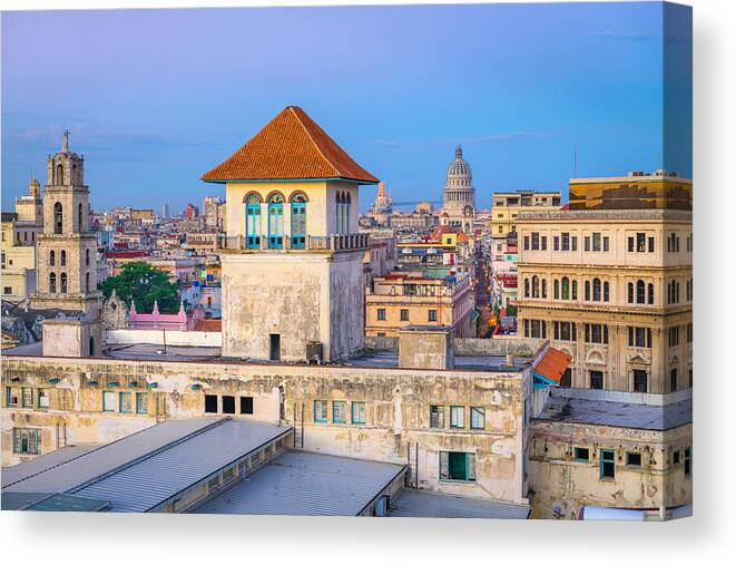 Landscape Canvas Print featuring the photograph Havana, Cuba Downtown Skyline #9 by Sean Pavone