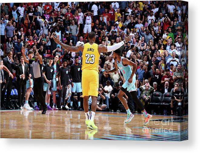 Nba Pro Basketball Canvas Print featuring the photograph Lebron James by Brian Babineau