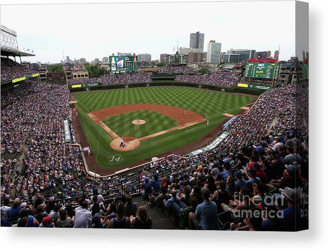 American League Baseball Canvas Print featuring the photograph Philadelphia Phillies V Chicago Cubs #9 by Jonathan Daniel