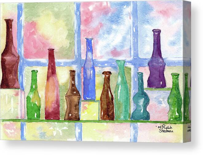 Colored Canvas Print featuring the painting 99 Bottles by Richard Stedman