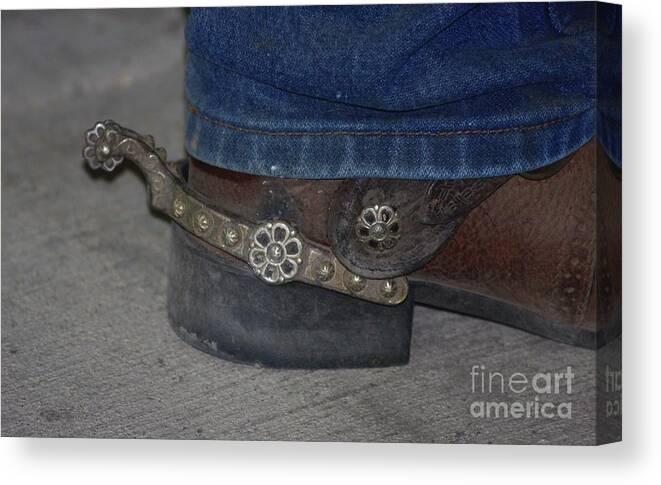 Spur Canvas Print featuring the photograph A Cowboy and his Spurs by Terri Brewster