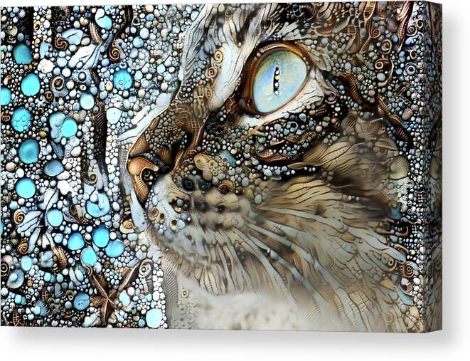 Tabby Cat Canvas Print featuring the digital art A Day at the Beach by Peggy Collins