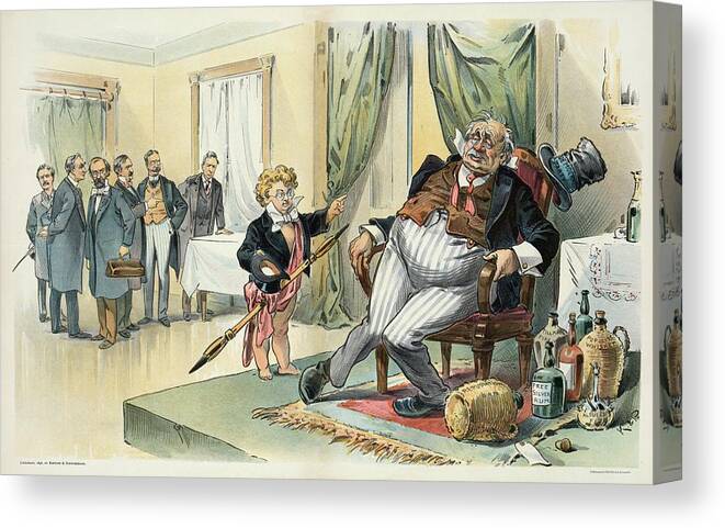 Illustration Canvas Print featuring the painting A Desperate Case Of Political Dipsomania by Udo Keppler