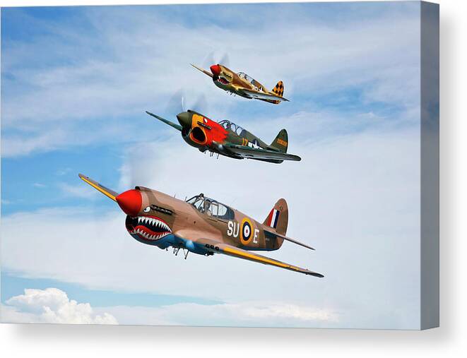 Formation Flying Canvas Print featuring the photograph A Group Of P-40 Warhawks Fly In by Scott Germain/stocktrek Images