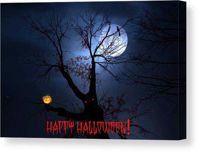 Halloween Canvas Print featuring the digital art A Spooky Halloween Greeting by Mark Andrew Thomas