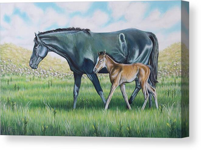 Horse Canvas Print featuring the painting A Walk with Mom by Tish Wynne