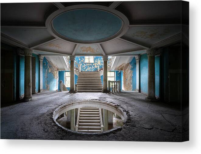 Abandoned Canvas Print featuring the photograph Abandoned Blue Staircase by Roman Robroek