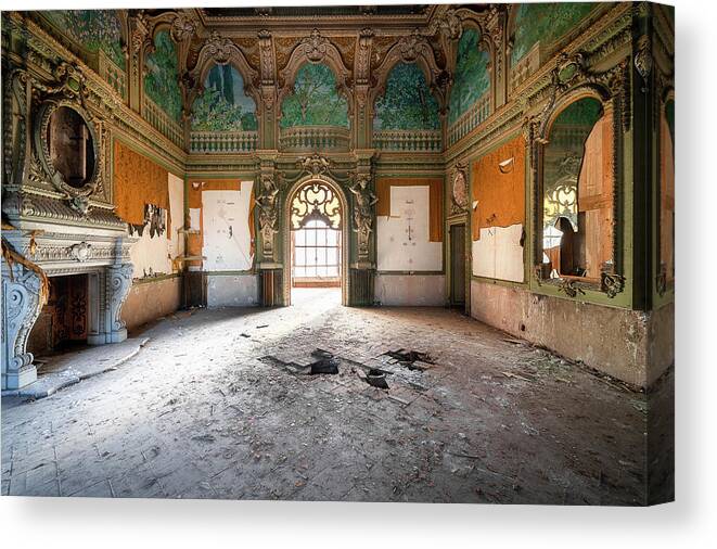Urban Canvas Print featuring the photograph Abandoned Hall in Villa by Roman Robroek