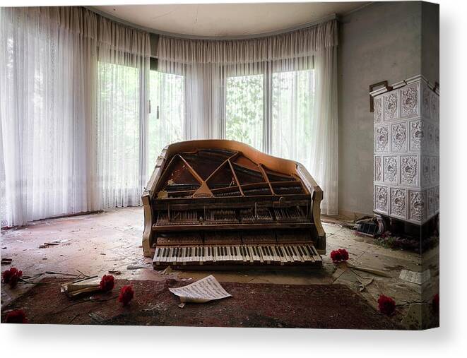 Urban Canvas Print featuring the photograph Abandoned Piano with Flowers by Roman Robroek