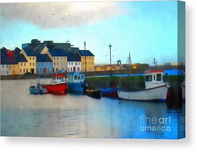 Galway Canvas Print featuring the painting Painting Of Claddagh Basin Galway Cty Ireland by Mary Cahalan Lee - aka PIXI