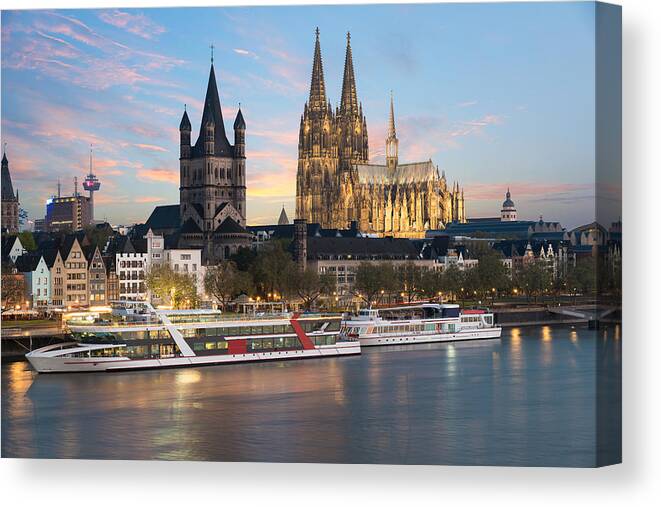 Cityscape Canvas Print featuring the photograph Aerial View Cologne Over The Rhine by Prasit Rodphan