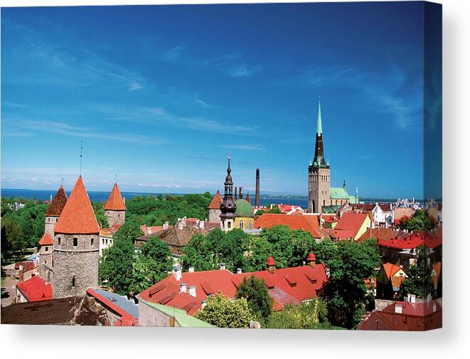 Old Town Canvas Print featuring the photograph Aerial View Of Buildings In A City by Medioimages/photodisc