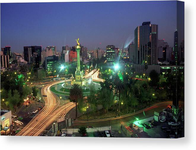 Mexico City Canvas Print featuring the photograph Aerial View Of Mexico City At Night by Peter Adams