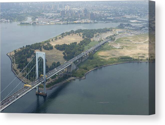 Queens Canvas Print featuring the photograph Aerial View Of The Whitestone Bridge by New York Daily News Archive