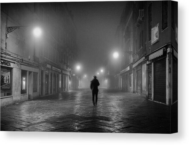 Person Canvas Print featuring the photograph Alone In The Dark by Domenico Montemagno