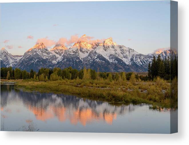 Tetons Canvas Print featuring the photograph Alpen glow by Mary Hone
