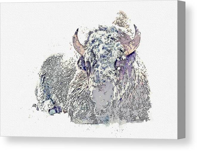 Buffalo Canvas Print featuring the painting American Bison in Winter Landscape 2 watercolor by Ahmet Asar by Celestial Images