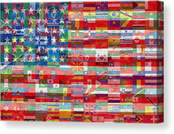 Liberty Canvas Print featuring the painting American Flags Of The World by Tony Rubino