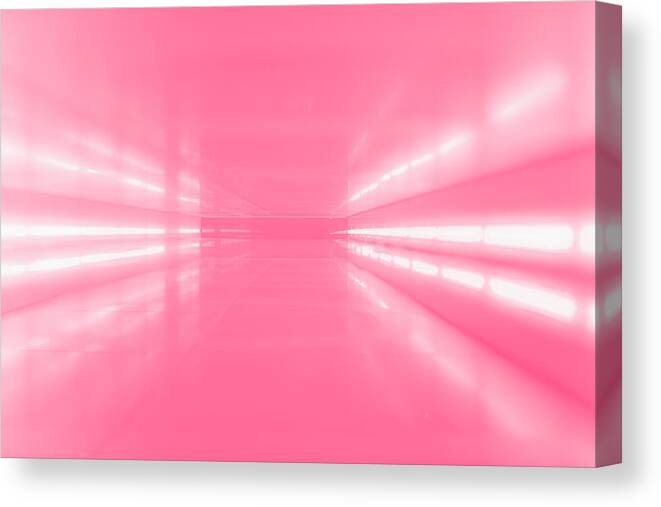 Shadow Canvas Print featuring the photograph An Abstract Corridor In Pink Tones by Ralf Hiemisch
