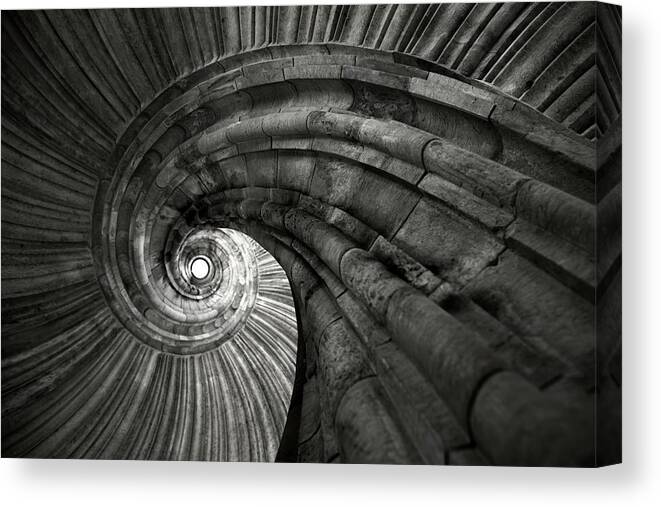 Arch Canvas Print featuring the photograph Ancient Spiral Staircase by Philartphace