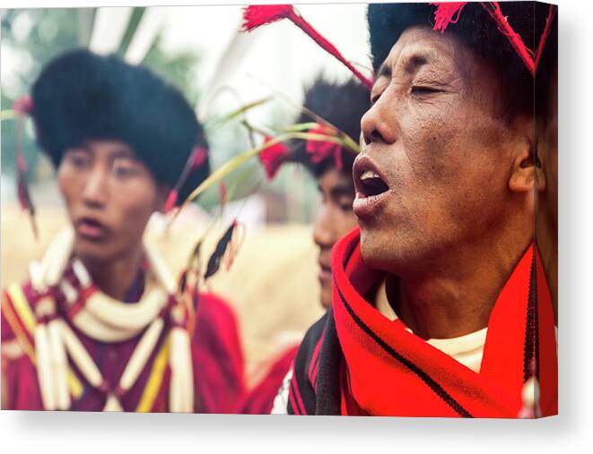 Expertise Canvas Print featuring the photograph Ao Tribesman Singing, Nagaland, N.e by Peter Adams