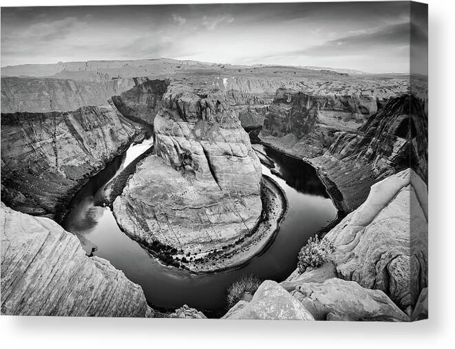 America Canvas Print featuring the photograph Arizona Horseshoe Bend Morning in Monochrome by Gregory Ballos