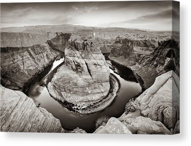 America Canvas Print featuring the photograph Arizona Horseshoe Bend Sepia Morning by Gregory Ballos