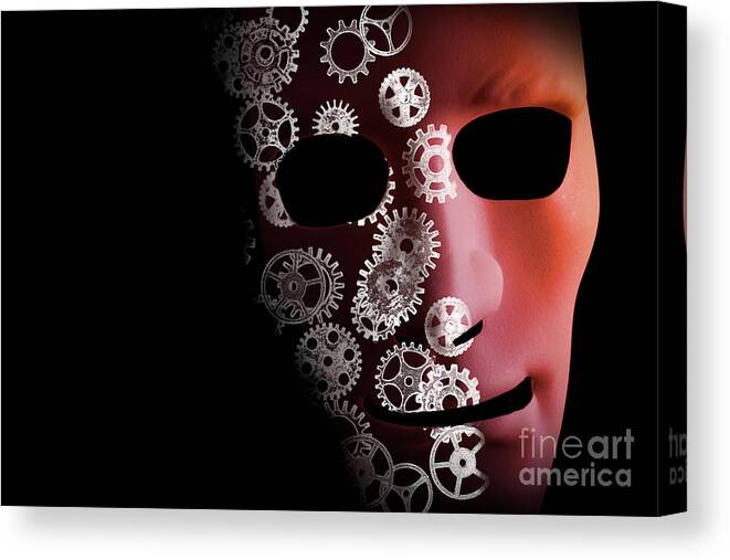 Mask Canvas Print featuring the photograph Artificial intelligence concept with robot face by Simon Bratt